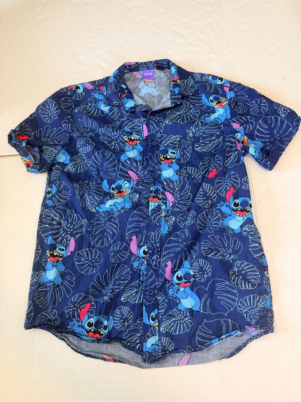 Disney Navy Blue Stitch Tropical Print Short-Sleeve Button-Down Shirt